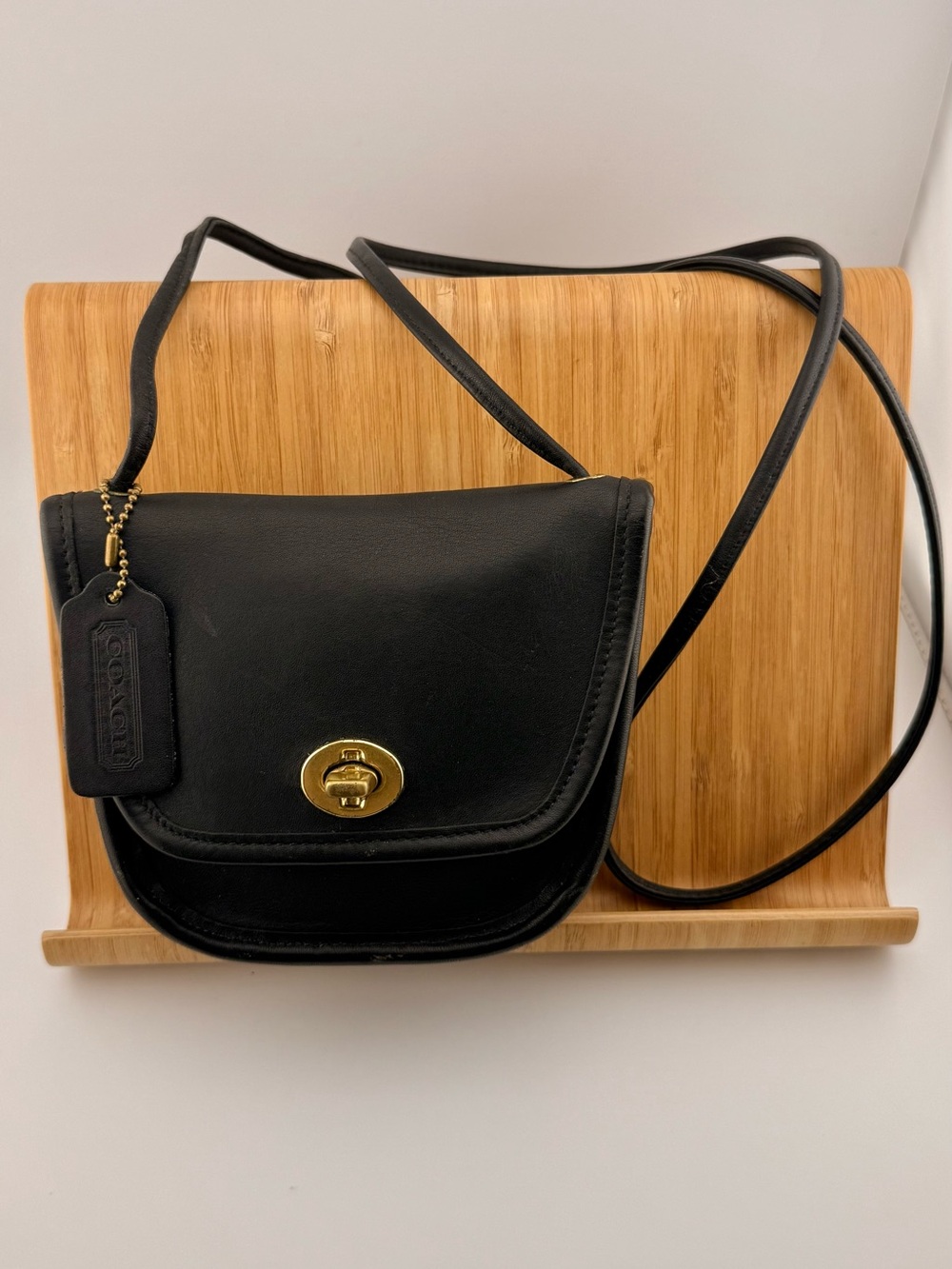 Vintage Coach Black Leather Turnlock Crossbody Bag